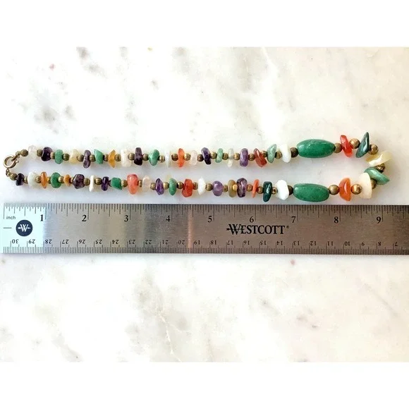 Vintage Beggars Bead Necklace Polished Multicolor Natural Stones  - 18 Inch - Picture 8 of 8